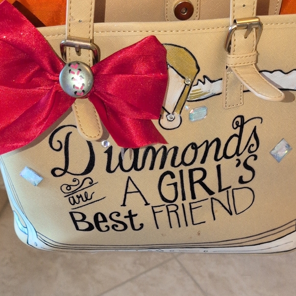 Hand Painted "Diamonds Are A Girls Best Friend" Custom Tote Bag with Red Bow - Picture 6 of 8